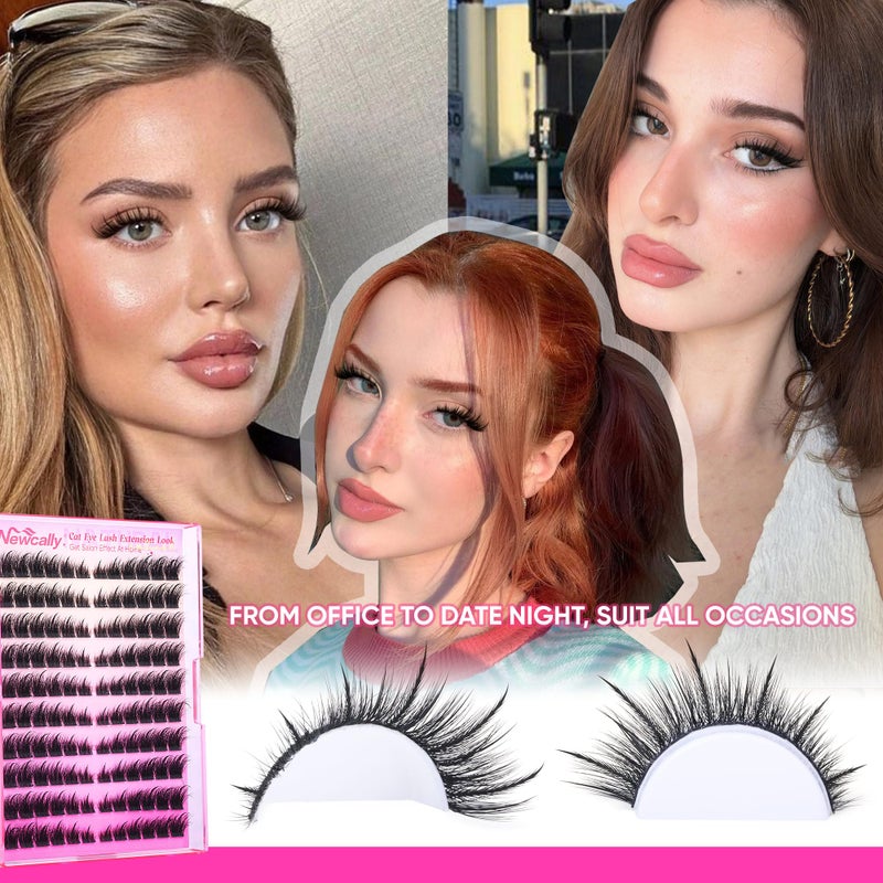 Newcally Cat Eye Lash Clusters Manga Eyelash Clusters Wispy individuals Fox Eye Lash Extension CD-Curly Cluster Eyelash Extensions Spiky Lash Cluster by Newcally - Image 3